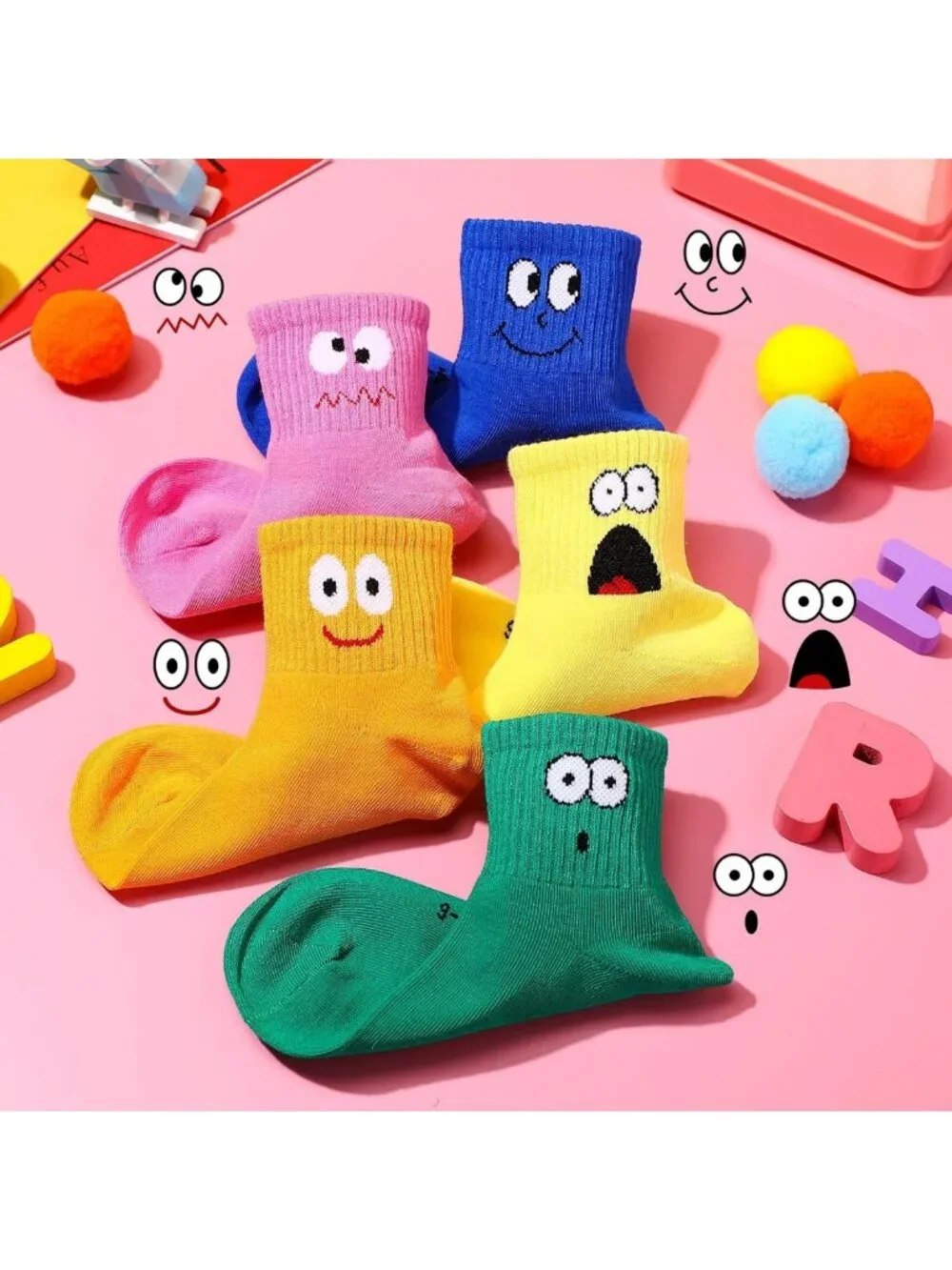 10 Pairs Funny Cartoon Face Socks for Kids - Silly Cotton Novelty Socks for